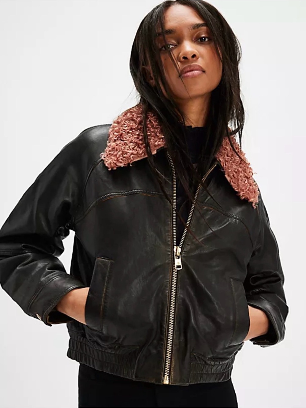 NWOT We the Free Jayce Vegan Leather Jacket with Removable Teddy Collar